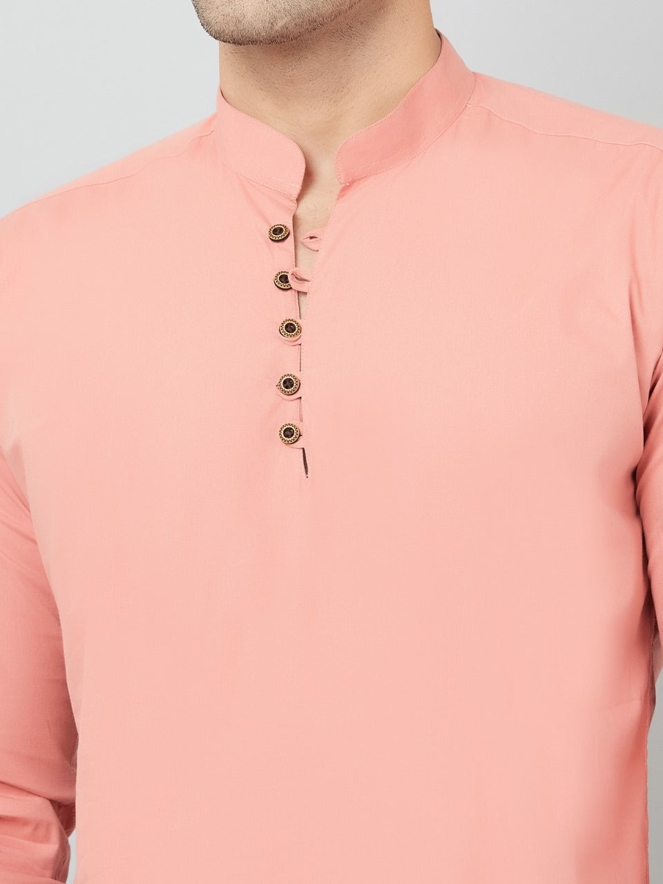 Louis Monarch Men Solid Peach Pure Cotton Straight Short Kurta